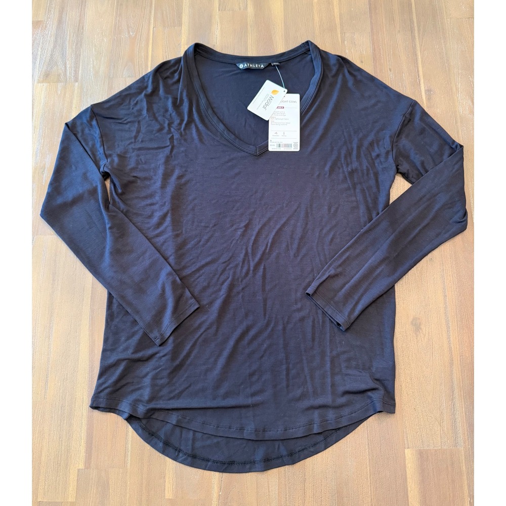 Athleta Daylight Cowl V-Neck Long Sleeve Top Black Modal Blend Small NWT